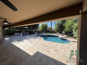 Scottsdale Landscape Design-Backyard Remodel-Travertine Paver Pool Deck-Pergola-Kshatriya