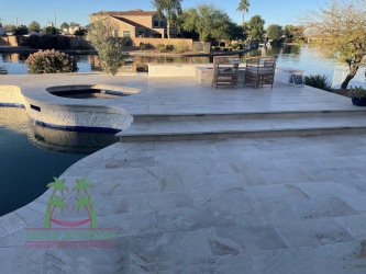 Chandler Landscape Design-Patio Firepit-Travertine Pool Deck-Osborne