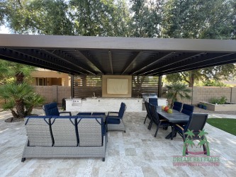 Scottsdale Landscape Design-Patio Living-Pergola-Outdoor Kitchen-Media Wall-Kshatriya