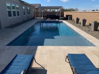 Arizona Landscape Design-Travertine Paver Pool Deck-Pergola-Griesser
