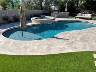 Scottsdale Landscape Design-Travertine Pool Deck-Outdoor Kitchen-2022