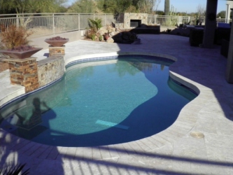 Gilbert Backyard Design Travertine Pool Deck