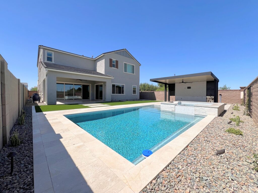 New Build Landscaping | Gilbert, AZ | travertine paving and decorative gravel 6