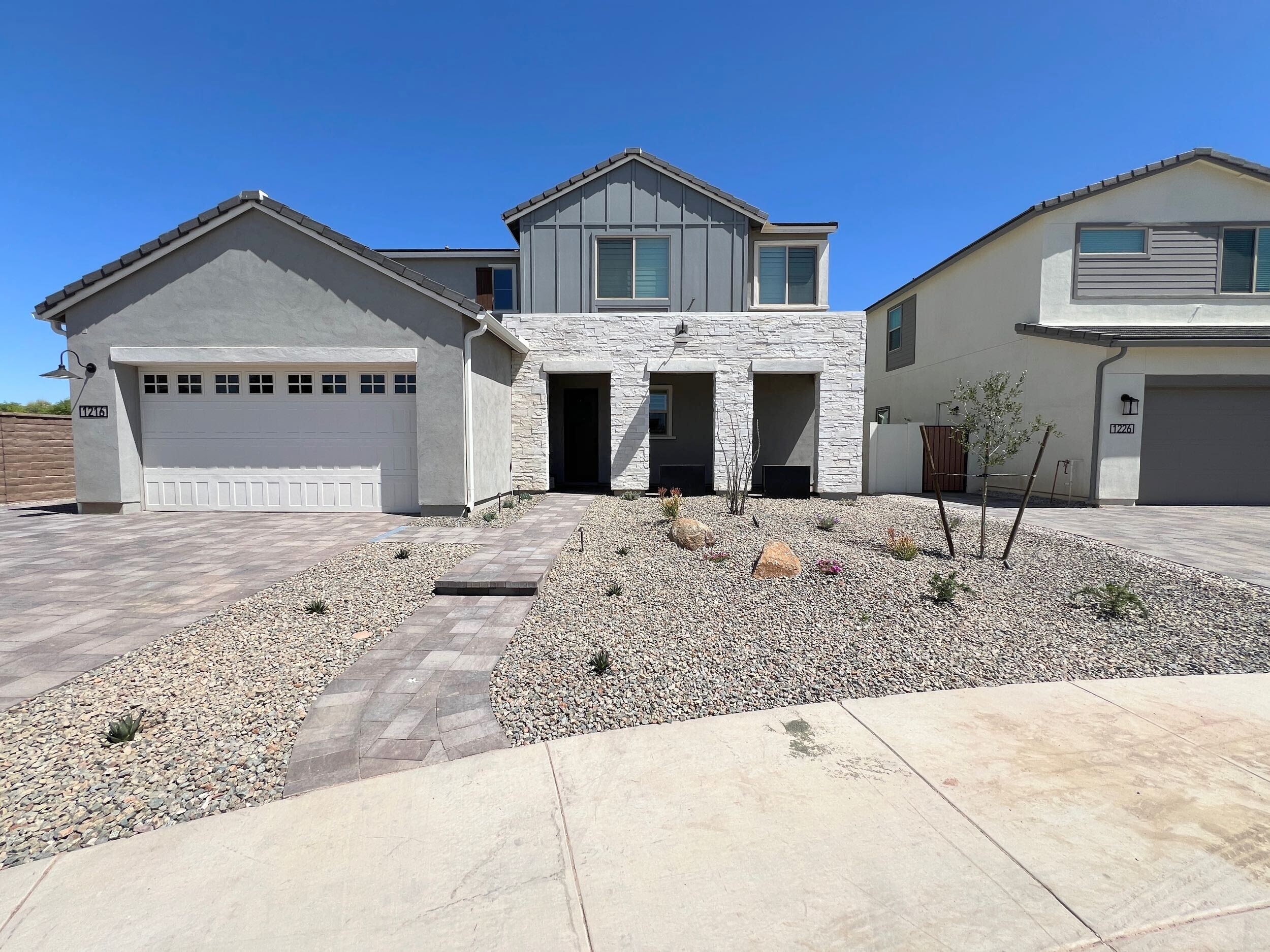 New Build Landscaping | Gilbert, AZ | front yard desert planting and paver walkway 1