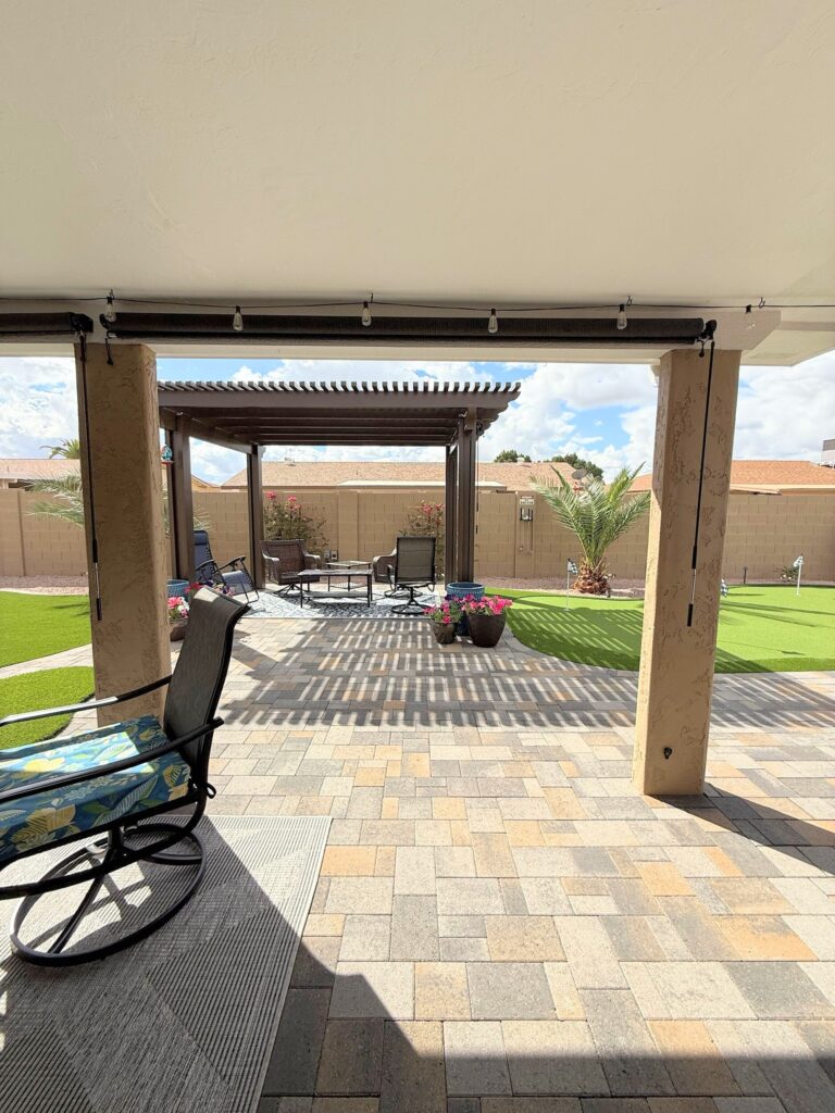 Backyard Spa and Putting Green | Mesa, AZ | paver patio and artificial turf 6
